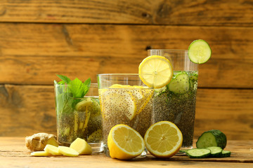 acqua con limone cetriolo e semi di chia 