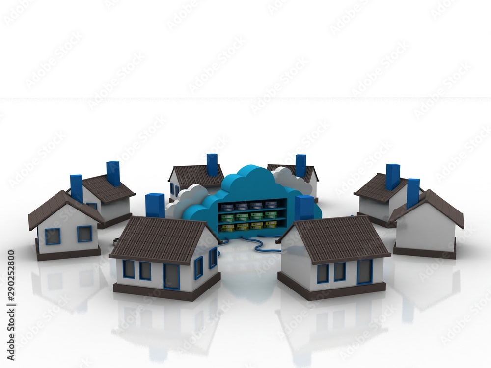Aufkleber 3d rendering cloud folder network with house