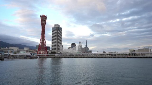Seaside landscape of harbor in Kobe Japan with Port Tower