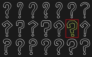 Set of hand drawn question marks in sketch. Vector