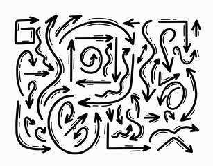 Set of hand-draw arrows. Doodle sketch style.