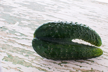 Trendy ugly organic vegetables cucumber on a table