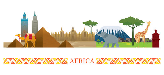 Africa Skyline Landmarks in Flat Style © muchmania