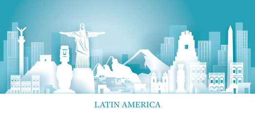 Latin America Skyline Landmarks in Paper Cutting Style - 290255097