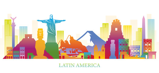 Latin America Skyline Landmarks Colouful Silhouette