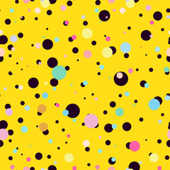 Vector seamless pattern. Simple Abstract design. Little cute confetti in punch pastel, festive colors. Perfect for textile, texture, ornament, baby cottons and more, yellow background