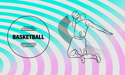 Basketball Slam dunk by Basketball Player. Vector outline of Basketball player sport illustration.
