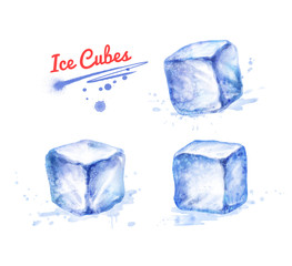 Fototapeta premium Watercolor illustration of Ice Cubes