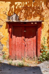 Traditional wooden door of a shanty house in Hamamonu, Ankara, Turkey