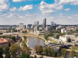 Fototapeta na wymiar Vilnius, Lithuania. August, 2019. Panorama of the city. River and bridge, Europe.