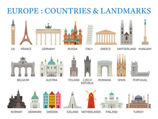 Europe Countries Landmarks in Flat Style - 290257688