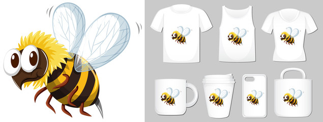 Graphic of honey bee on different types of product template