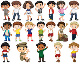 Set of children in different actions