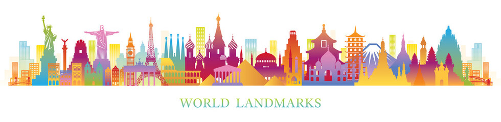 World Skyline Landmarks Silhouette in Colorful Color - 290258422
