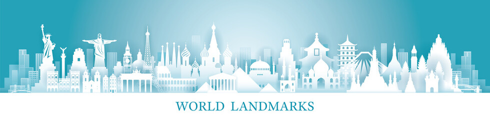 Obraz premium World Skyline Landmarks in Paper Cutting Style