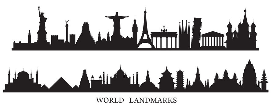 World Skyline Landmarks Silhouette