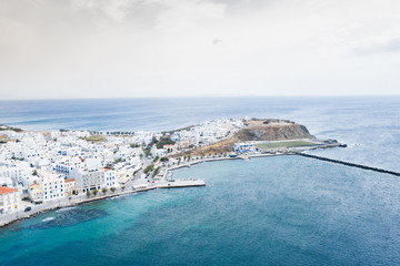 Aerial view of the port of Tinos island in Greece