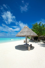 tropical Maldives island with white sandy beach and sea