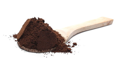 Milled coffee powder for espresso isolated on white background