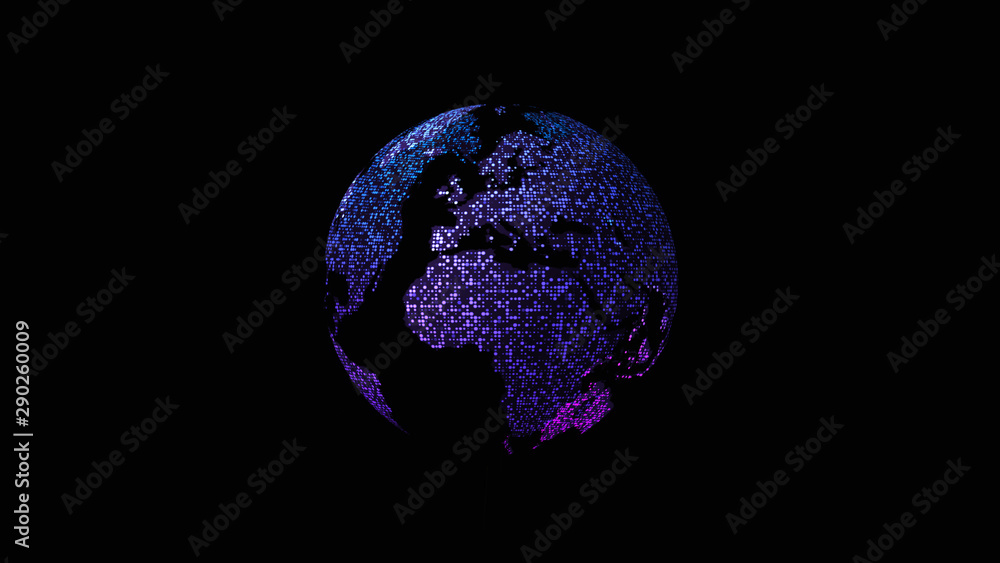 Poster Futuristic global communication via broadband internet connections between cities around the world with matrix particles continent map for head up display background