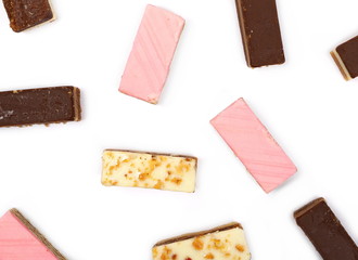 Traditional sweet pastries, cakes pile isolated on white background