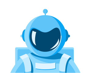 Portrait of cosmonaut in blue spacesuit in white background isolated.  Astronaut with a helmet without a face. Vector illustration in flat cartoon style for t-shirt, print or textile