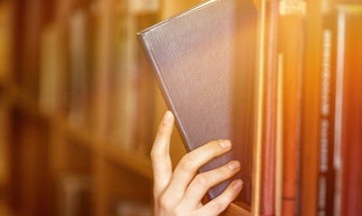 Hand holds book law book legal system library law library research