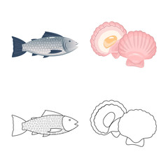 Vector illustration of fresh and restaurant symbol. Collection of fresh and marine stock symbol for web.