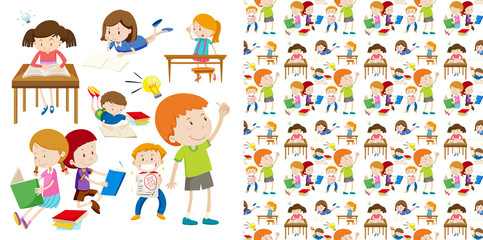 Seamless background design with kids at school