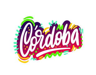 Fototapeta premium Cordoba Word Text with Handwritten Font Shape Vector Illustration.
