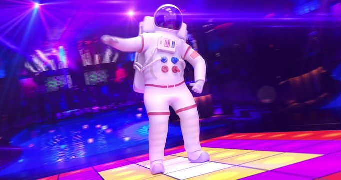 Astronaut Dancing On A Disco Stage - Camera Moving Around Him - Lights And Cool Ambient Seamless Loop