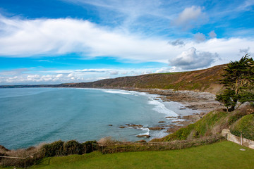Obraz premium View of Whitsand Bay from Polhawn in Cornwall