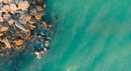 Aerial drone view of sea and coast above Varna, Bulgaria. Top view