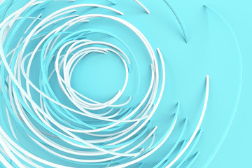 Digital blue background of many circles rotated at different angles and forming a frame around an empty space 3D illustration