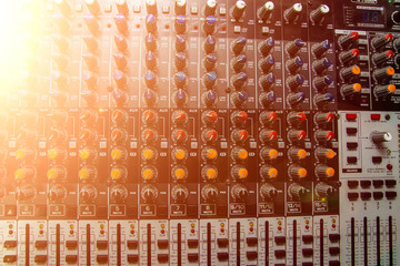 sound mixer buttons. Sound studio music mixer. mixer sounds electric DJ music equipment