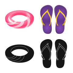 Vector illustration of equipment and swimming icon. Collection of equipment and activity vector icon for stock.