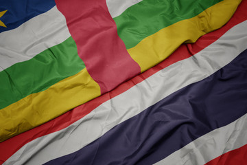 waving colorful flag of thailand and national flag of central african republic.