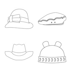 Vector design of headgear and cap symbol. Collection of headgear and accessory stock vector illustration.