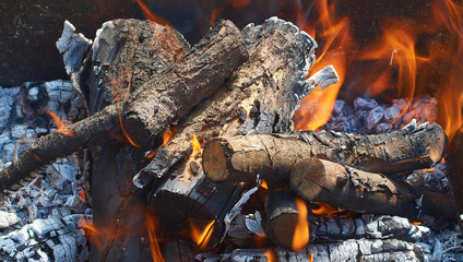 burning firewood for barbecue