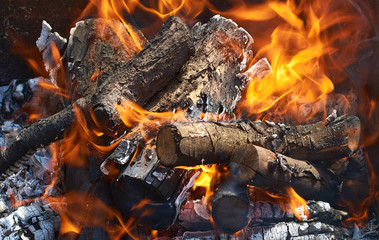 burning firewood for barbecue