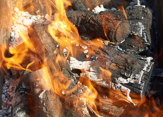 burning firewood for barbecue
