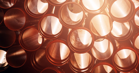 Plastic sewer pipes on construction site for repairing