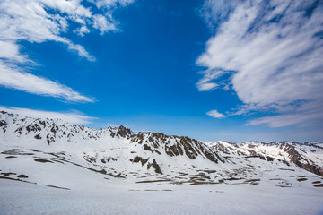 Caucasus Mountains landscape. View from the Muhu Pass, Karachay-Cherkessia