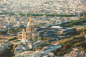 Aerial view Invalides in Paris at sunset travel luxury europe vacation, famous tourist attraction, Paris France.