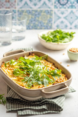 casserole with white cabbage in baking dish