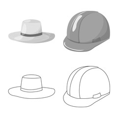 Vector illustration of clothing and cap logo. Collection of clothing and beret vector icon for stock.