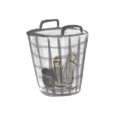 Watercolor element on the topic of environmental pollution, litter of megacities. Office waste bin for used paper