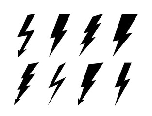 Set Lightning bolt. Vector thunderbolt, lightning strike signs.