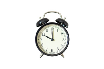 Black vintage alarm clock on isolated white background with clipping paths.