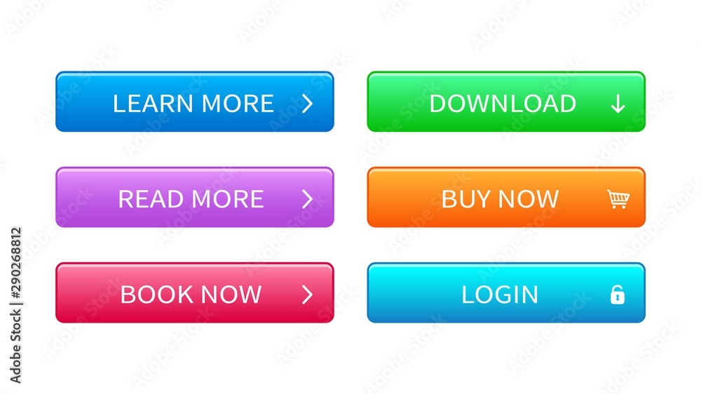 Poster Set of modern buttons for web site, ui and games. Web buttons isolated on white background.
